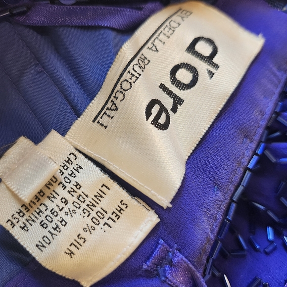 Della Roufogali Dore Fully Beaded Royal Blue & Silver 90s Evening Gown 4 Small - Picture 10 of 11